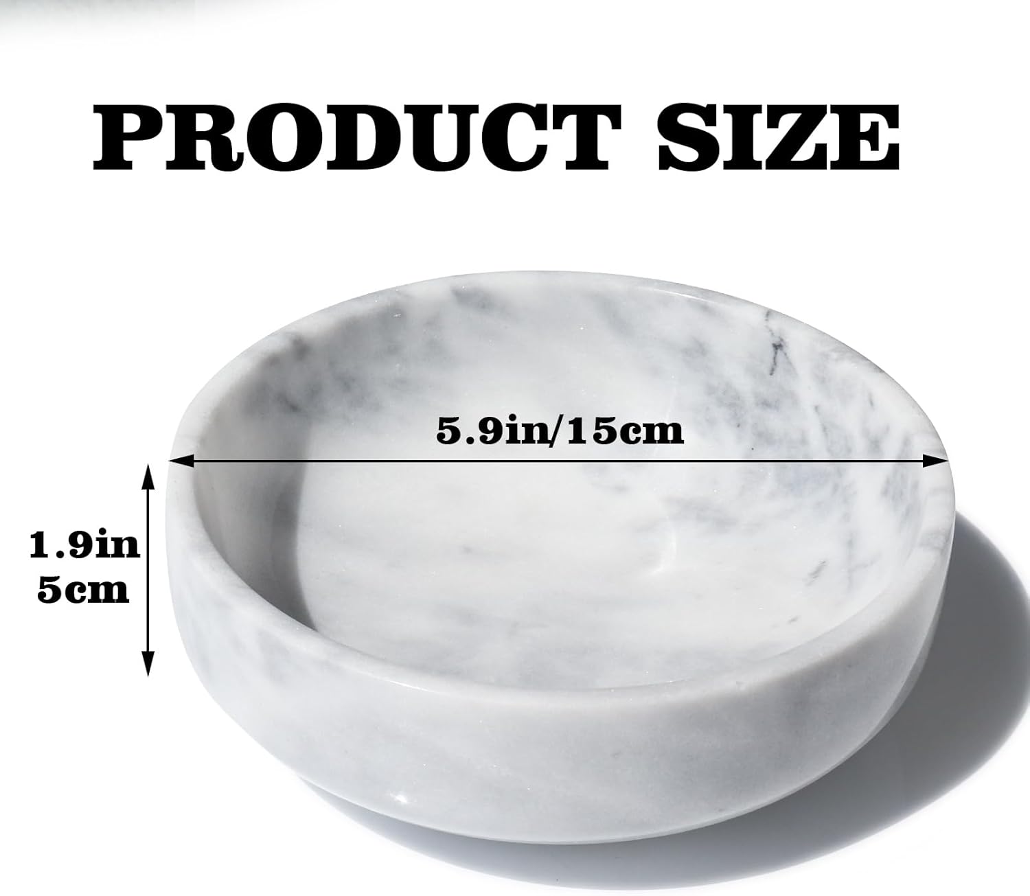 5.9" Natural White Marble Decorative Bowl with Non-Slip Base - Heavy Duty Modern Key Holder, Wedding Candy Dish, Office Desk Organizer for Contemporary Home Decor