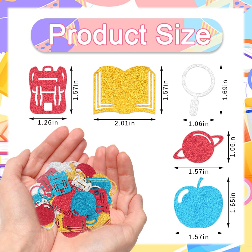 200 Stück Back to School Konfetti Blau Rot Gold Silber Bücher Apfel Rucksack Konfetti Schule Thema Dekor Papier Konfetti für Schulanfang Lehrer Wertschätzung Geschenke Tisch Favor Dekorationen