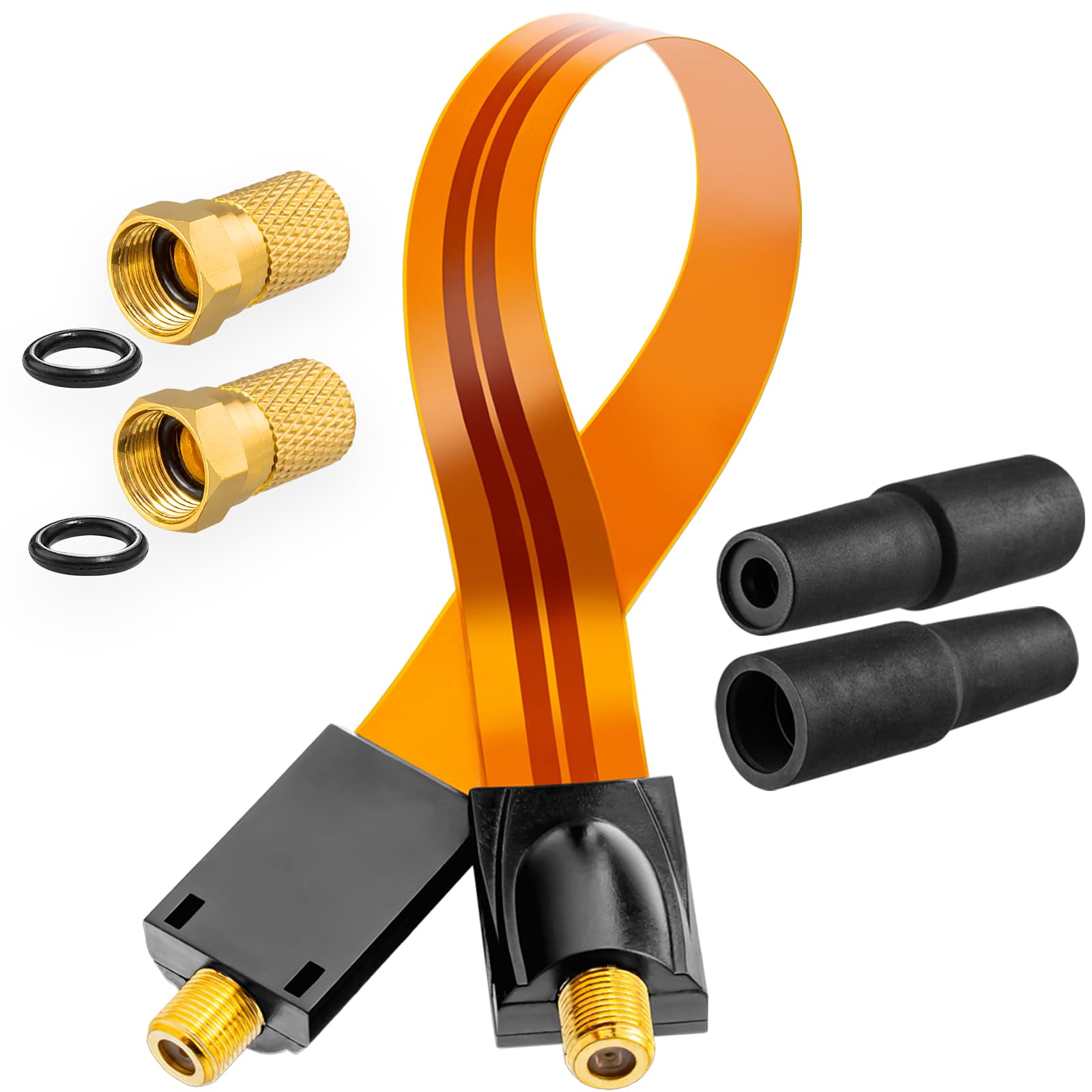 HB-DIGITAL przepust okienny do instalacji satelitarnych, do okien i drzwi, bardzo płaski + Gummitüllen, F-Stecker, Klebepads HB-FD-G01-2FST-2G-K