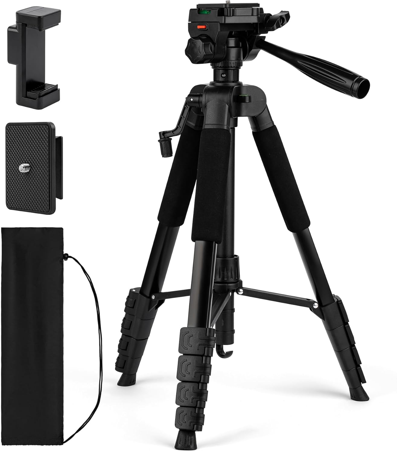 64” Tripod for Cell Phone & Camera,Multi-Angle Portable Tripods Stand, Sturdy & Stable Height Adjustable Lightweight Travel Outdoor DSLR Tripods Vlog Video Recording Photos