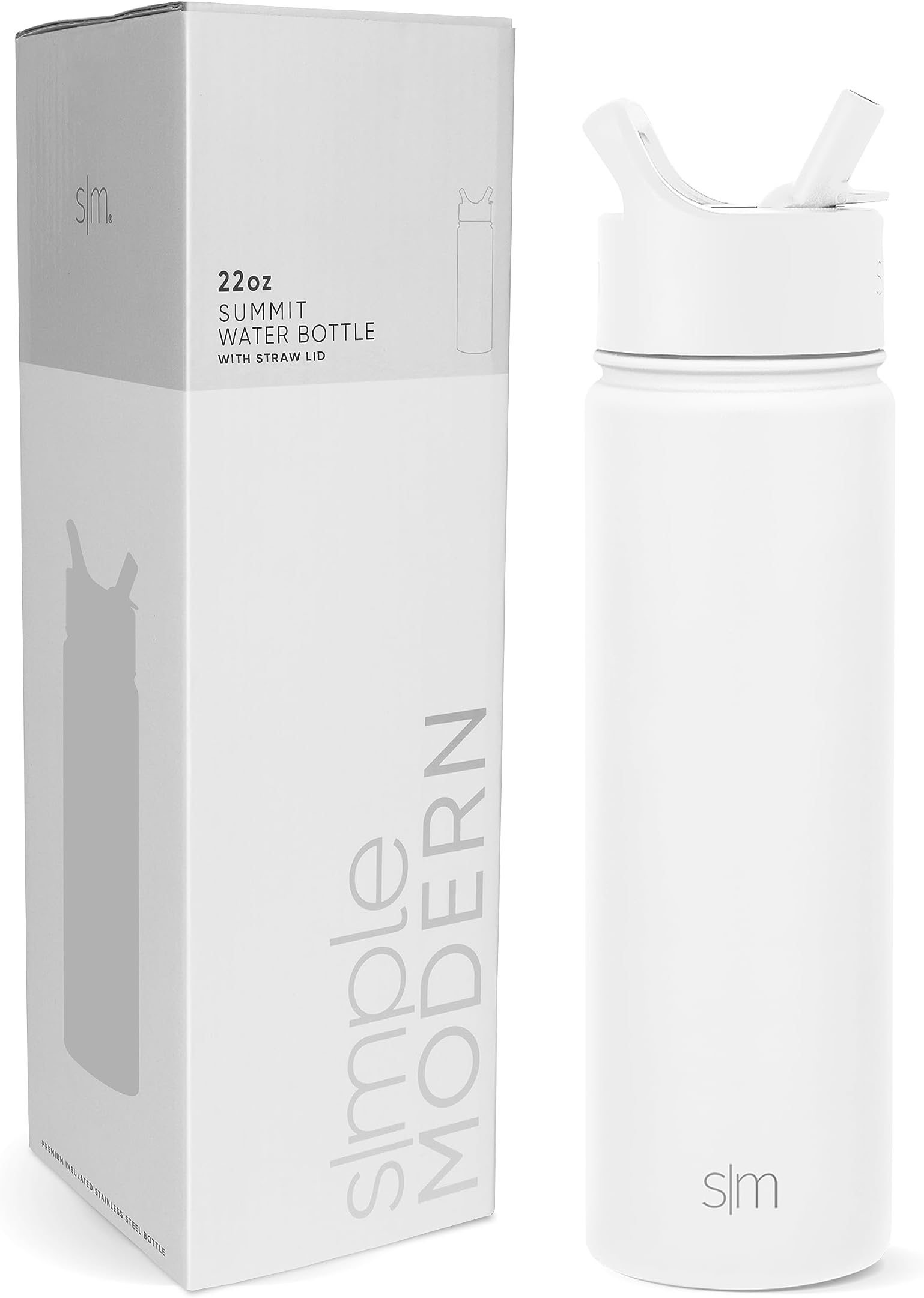 Simple Modern Water Bottle with Straw Lid Vacuum Insulated Stainless Steel Metal Thermos Bottles | Reusable Leak Proof BPA-Free Flask for Gym, Travel, Sports | Summit Collection | 22oz, Winter White