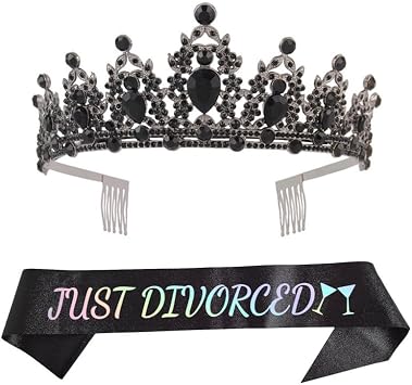 Just Divorced Party Sash Crown Kit Funny Divorced Gifts for Women, Black Happy Divorce Party Decorations Decor Supplies