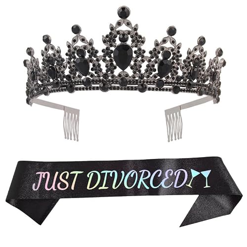 Just Divorced Party Sash Crown Kit Funny Divorced Gifts for Women, Black Happy Divorce Party Decorations Decor Supplies