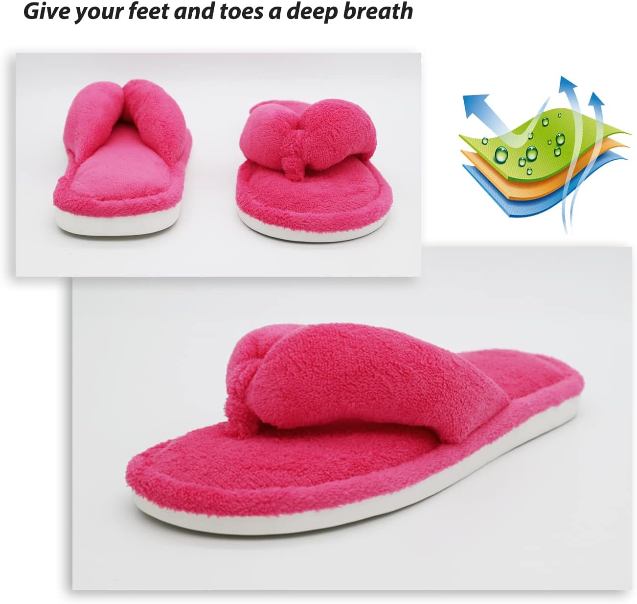 Onmygogo Indoor Slippers for Women Open Toe with Memory Foam, Soft Faux Fur Nonslip House Slippers - Image 4