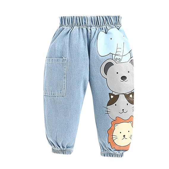 Hopscotch Baby Boys and Baby Girls Animal Printed Jeans in Blue Color