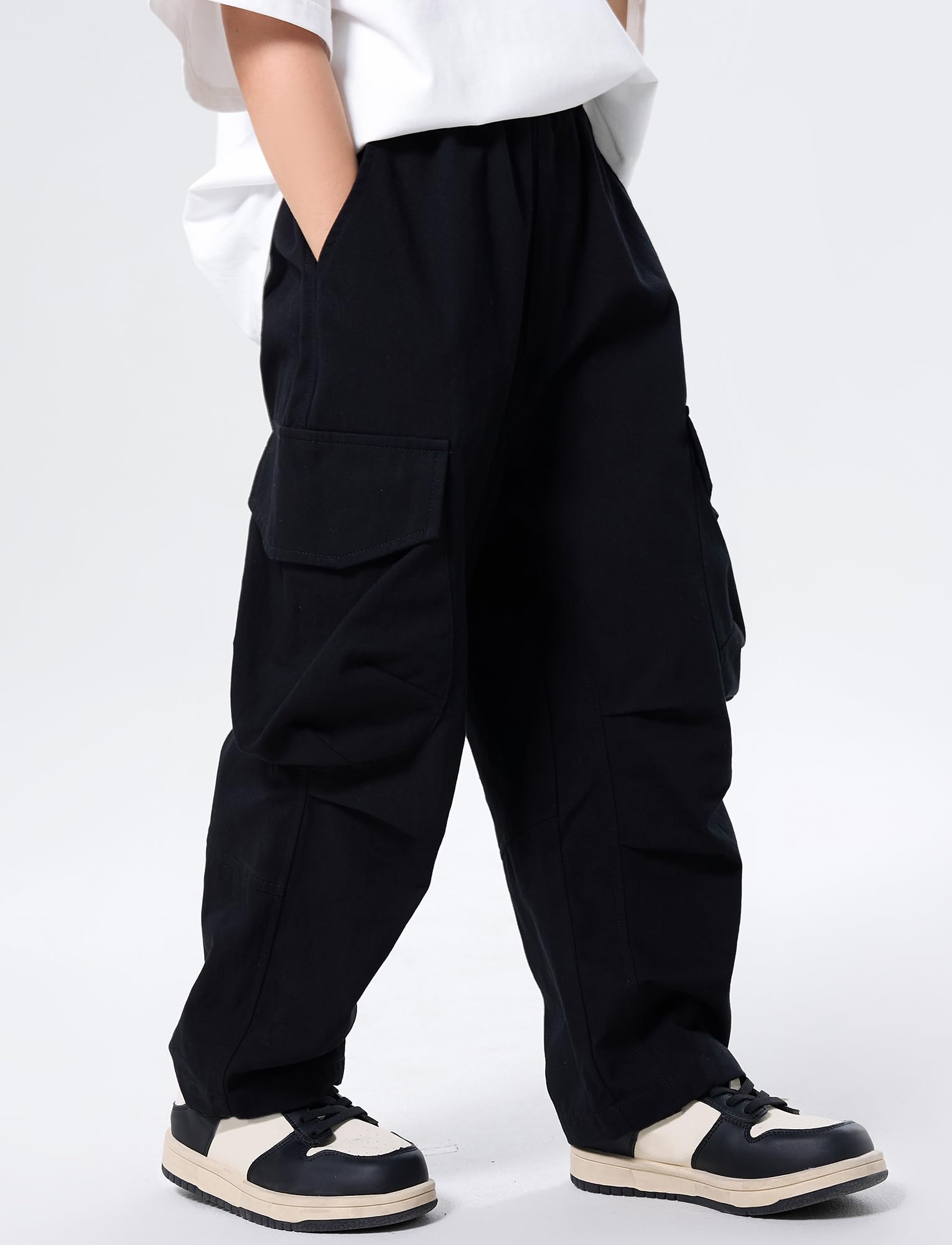 SEAUR Pantaloni Cargo Baggy Ragazzi Vita Elastica Pantaloni a Gamba Larga Oversize Hip-Hop Streetwear 4 Tasche Adolescenti 5-15 Anni