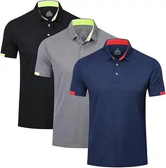 3 Pack Mens Polo Shirts Short Sleeve Sport Golf Tennis T Shirt Quick Dry Athletic Workout Polo Shirts