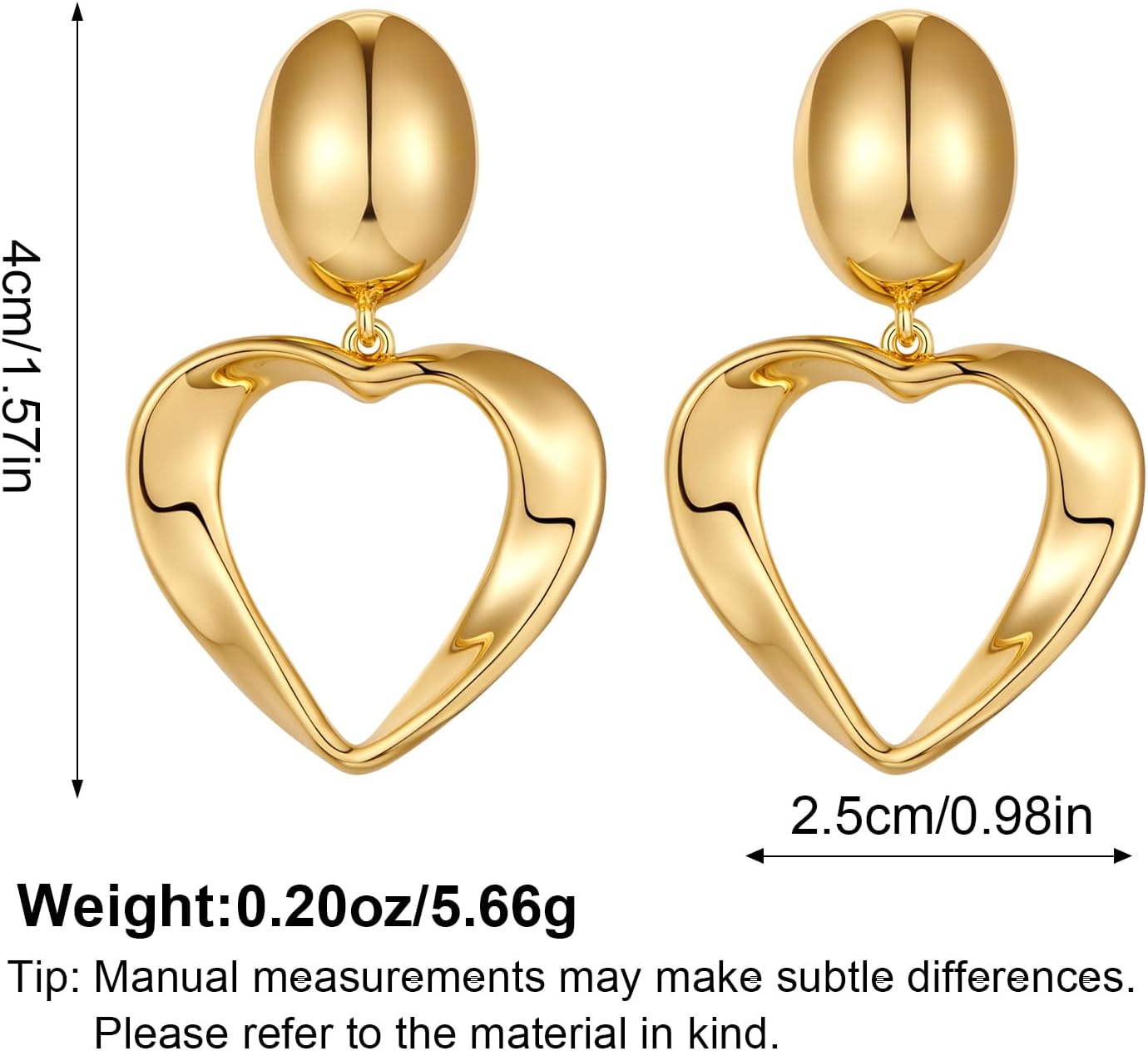 Heart Earrings for Women 14K Gold Plated Dainty Double Heart Drop Dangle Earrings Textured Vintage Brushed Love Heart Studs Trendy Valentines Jewelry Gift - Image 4