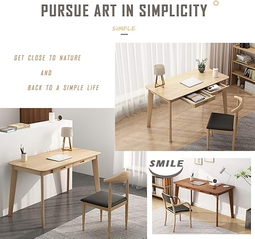 Miniatura 4 de IOTXY Escritorio de madera maciza, escritorio de trabajo de oficina en casa con cajón, 47.24 pulgadas de ancho para computadora portátil, mesa de