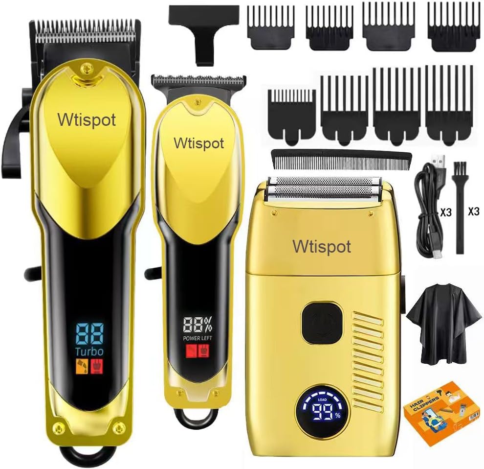 Hair Clippers Set for Men,Hair Clipper Trimmer with LED Display, Professional Cordless Hair Clipper Shaver Beard Trimmer, Hair Cutting Machine for Men, Holiday Gift for Father's Day Gift(with Apron)