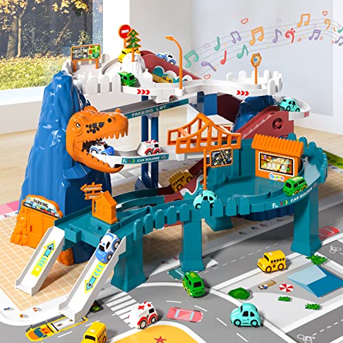 Race Track Car, Kids Dinosaur Track Playset Garage Parking Adventure Toy With 10 Mini Cars, Racing Track Toy, Educational Toy Car Playset For 3 4 5 Year Old Toddler Boys Preschool Girls #TOP1