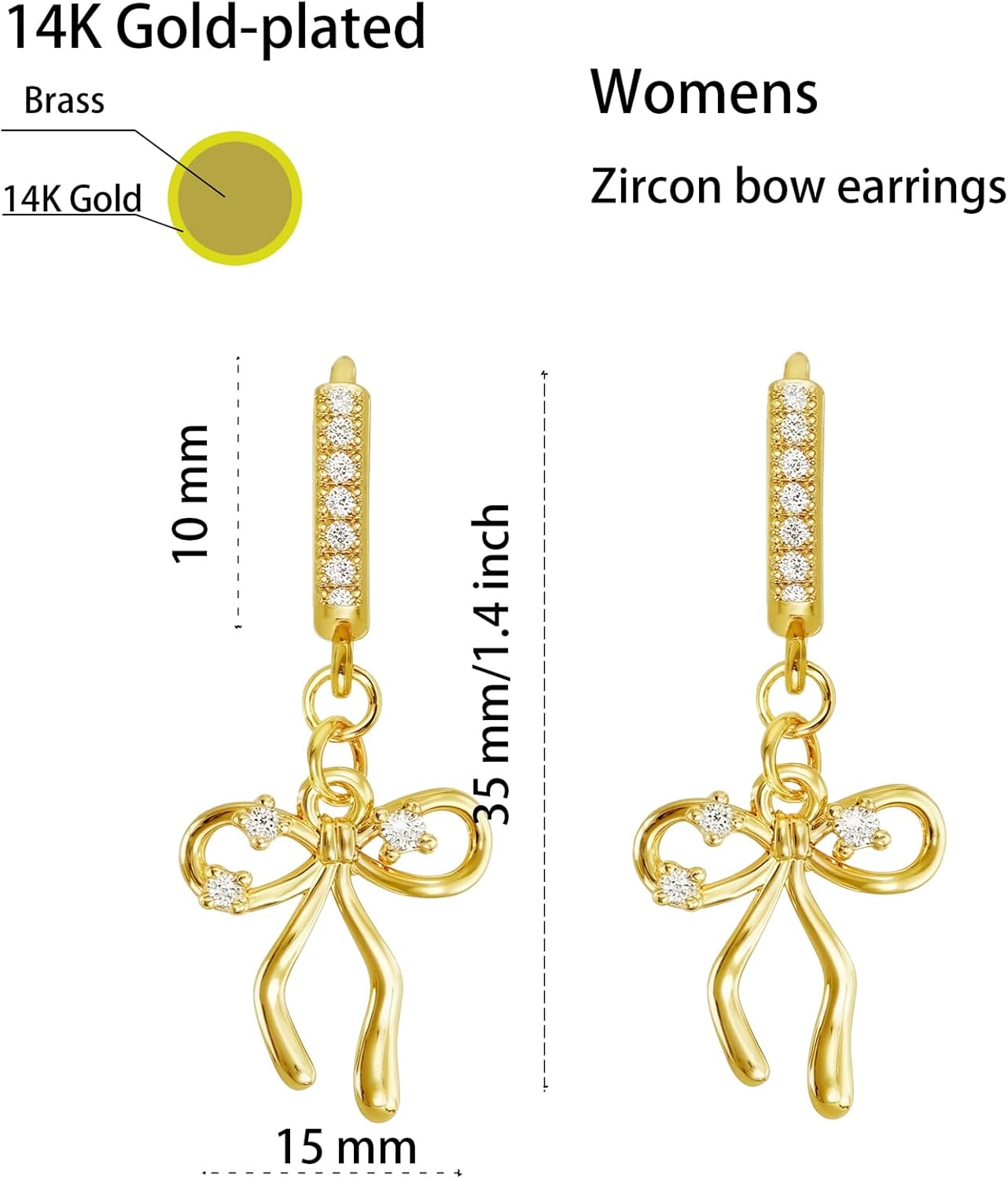 Bow Earrings for Women, Trendy 14K Gold Plated/Silver Hoops Simple Huggie Dainty Cubic Zirconia Jewelry - Image 6