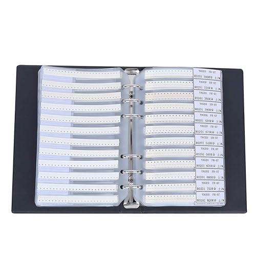 0201 Libro de muestras de resistencias SMD, kit de resistencia de 170 valores 50 cada uno 1% de precisión en estuche de libro de almacenamiento,