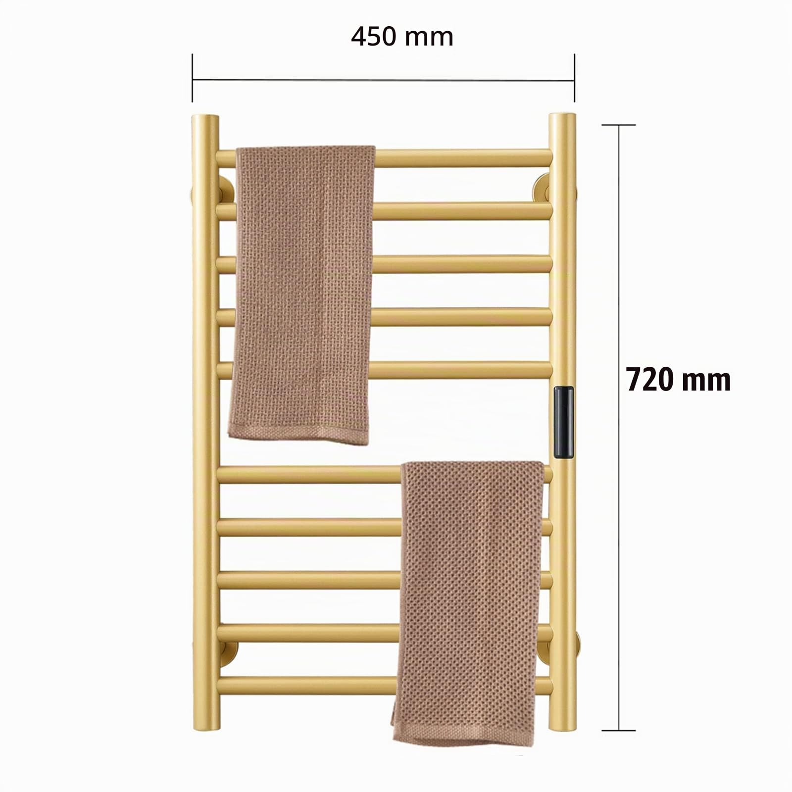 Sèche-Serviettes électrique, Chauffe-Serviettes Or 10 Barres Porte-Serviettes Chauffant Électrique, Acier Inoxydable 304 pour Radiateur De Salle De Bain 88W Chauffe-Serviettes, Hardwired