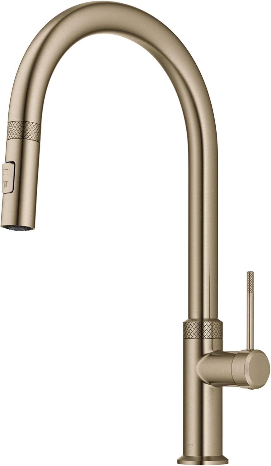 KRAUS Allyn Modern Industrial Pull-Down Single Handle Kitchen Faucet in Brushed Gold, KPF-2654BG,17 3/8 Inch Brushed Gold 17 3/8 inch Kithcen Faucet