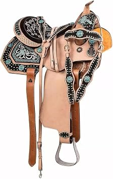 Turquoise Leather Western Saddle Barrel Racing Horse Saddle Tack Set 10"-18" Seat WS-191