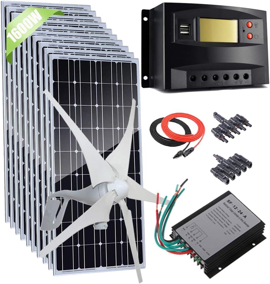 1600W Solar Wind Power OffGrid System 24V Battery Charger Kit with