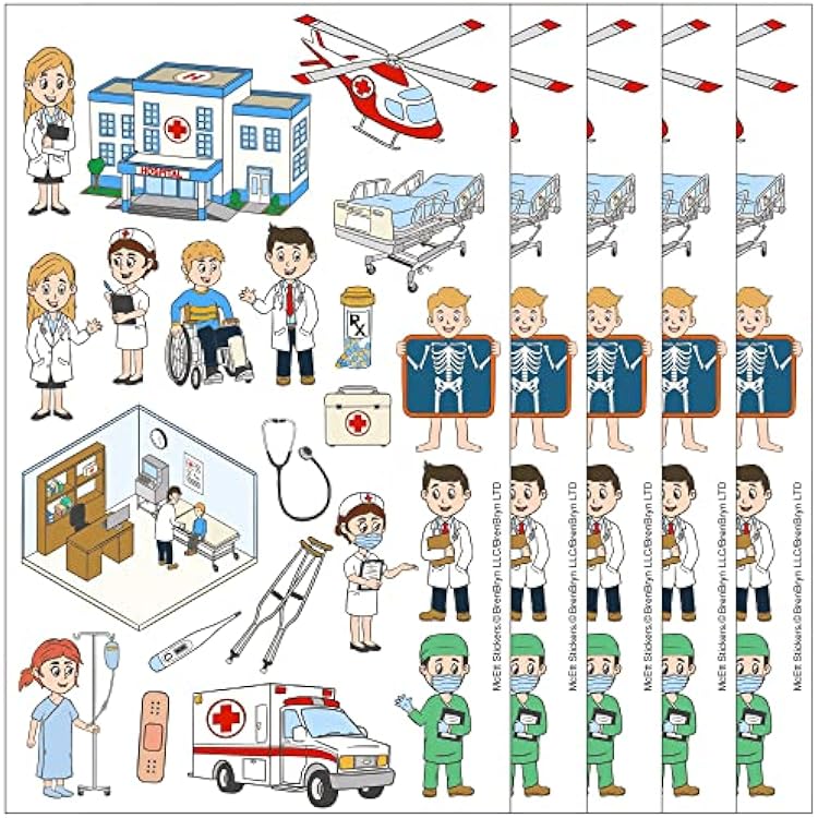 McEtt Doctor Sticker Sheets - Cute Dr Office Hospital Nurse Medical Healthcare Stickers - 5 Sheet Pack (105 Pieces)