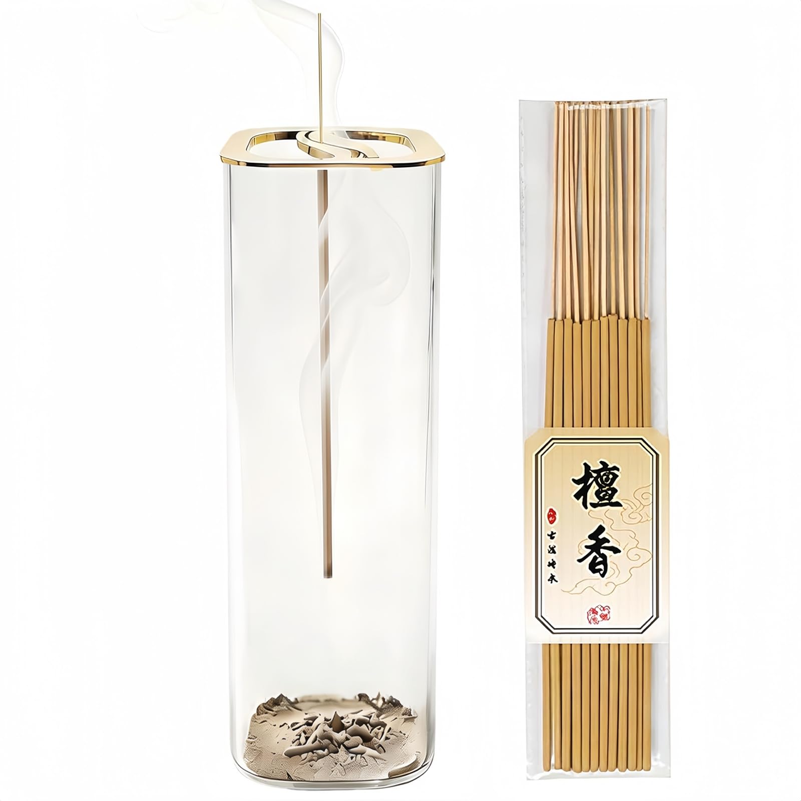 Incense Holder,Incense Holder for Sticks with Removable Glass Ash Catcher,Incense Sticks Holder with 20 Incense Sticks for Meditation and Yoga Room&Home Decoration (Metal Clamp)