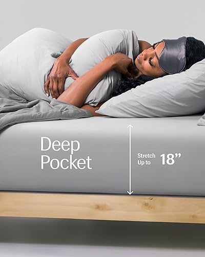 Miniatura 4 de REST Evercool+ Sábana bajera, tamaño CaliKing, gris claro, 15 pulgadas de profundidad (hasta 18 pulgadas), ropa de cama transpirable para personas