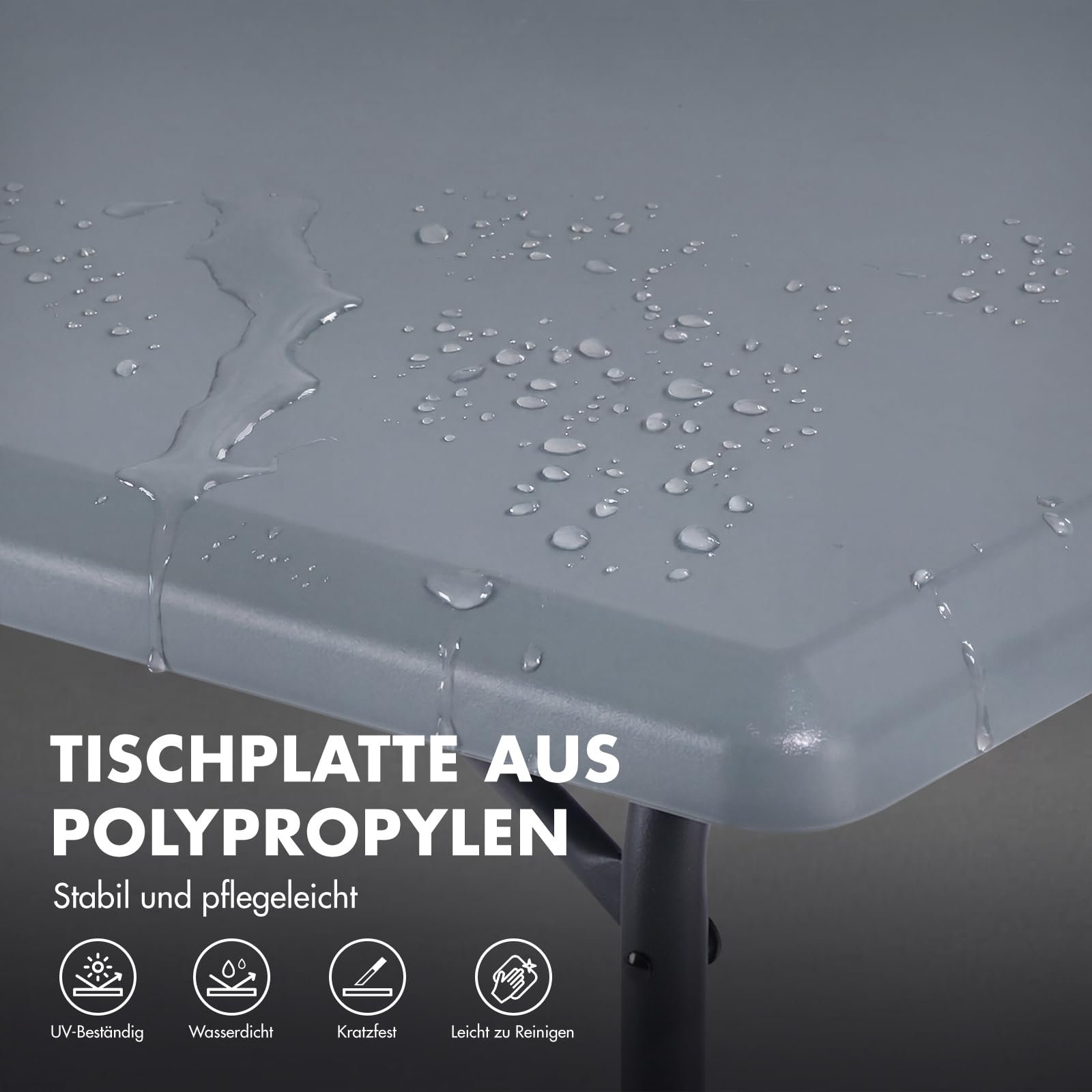 Westfield Outdoors Resino, Campingtisch klappbar Höhenverstellbar Klapptisch 100x68cm für 4-6 Personen, Robuste ABS-Tischplatte, Wasserdicht & stabil, für Camping, Garten, Picknick, Grau