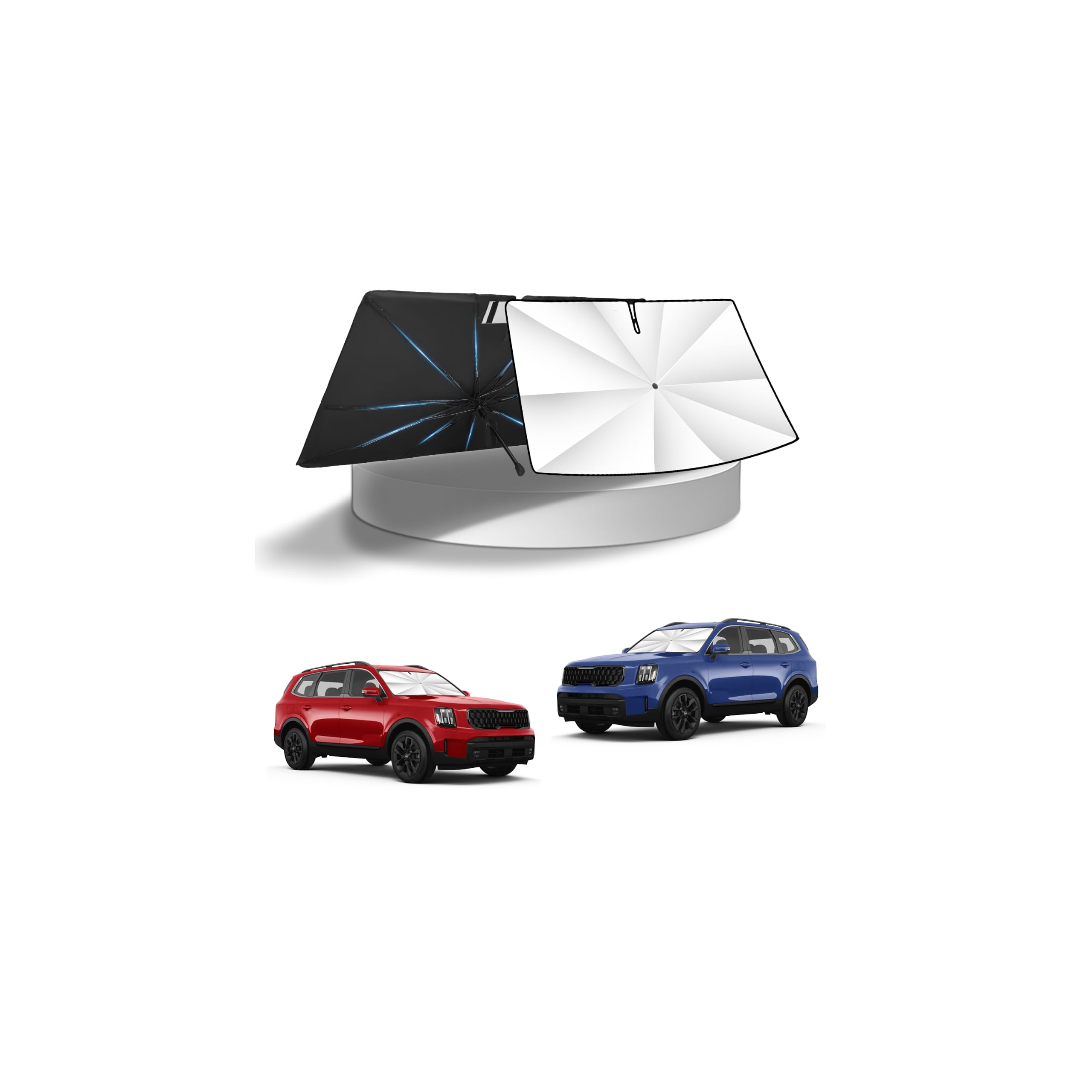 KUST Windshield Sun Shade Umbrella for 【2020-2026 Kia Telluride】 | Custom Fit Titanium Silver Windshield Sunshade | Interior Accessories for Telluride | Blocks Heat &amp; UV Rays