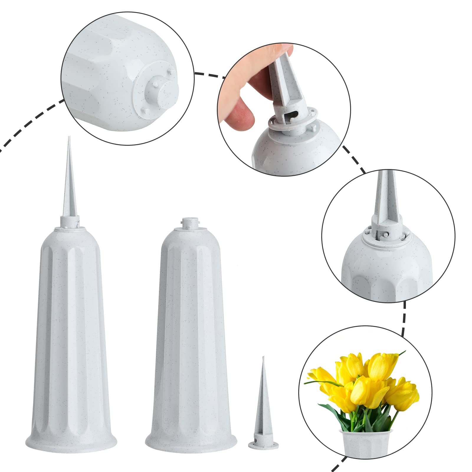 Grabvasen Mit Erdspieß – 12 Stück, Grau, Frostsicher, Für Friedhof & Garten, 24,9 Cm Hoch
