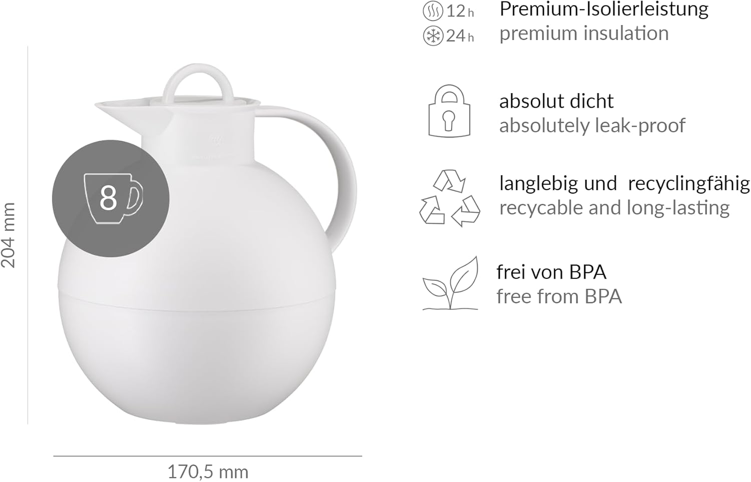 alfi Kugel Insulated jug, 0,94 Liter, White Covered