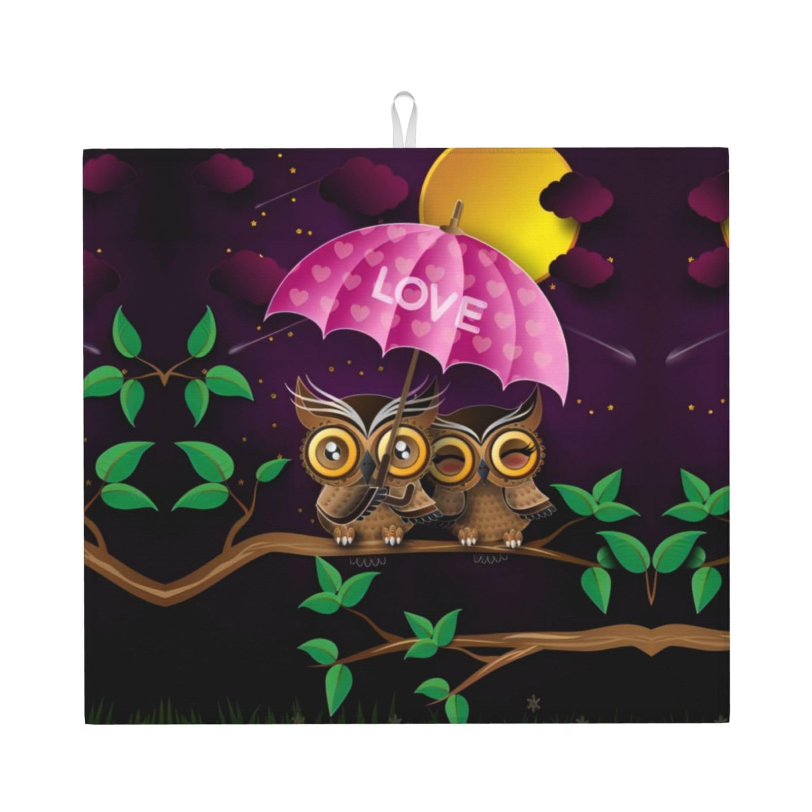 Yyhwhjde Black Owl Prints Kitchen Drying Mat – Absorbent Dish Throw For Countertop, Non-Slip Layer With Vibrant Prints, Ideal For Housewarming