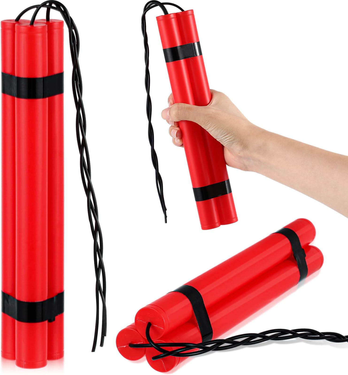 6 Fake Dynamite Stick, Red TNT Stick, Fake Toy Weapons Realistic Plastic Pretend Bomb Toys, Army Bundle Bomb Toy for Film Prop Prank Kids Adult