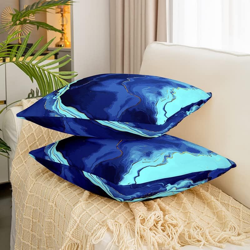 Miniatura 3 de Paquete de 2 fundas de almohada decorativas de mármol azul y verde, juego de fundas de cojín cuadradas con estética de mármol suave y moderno para