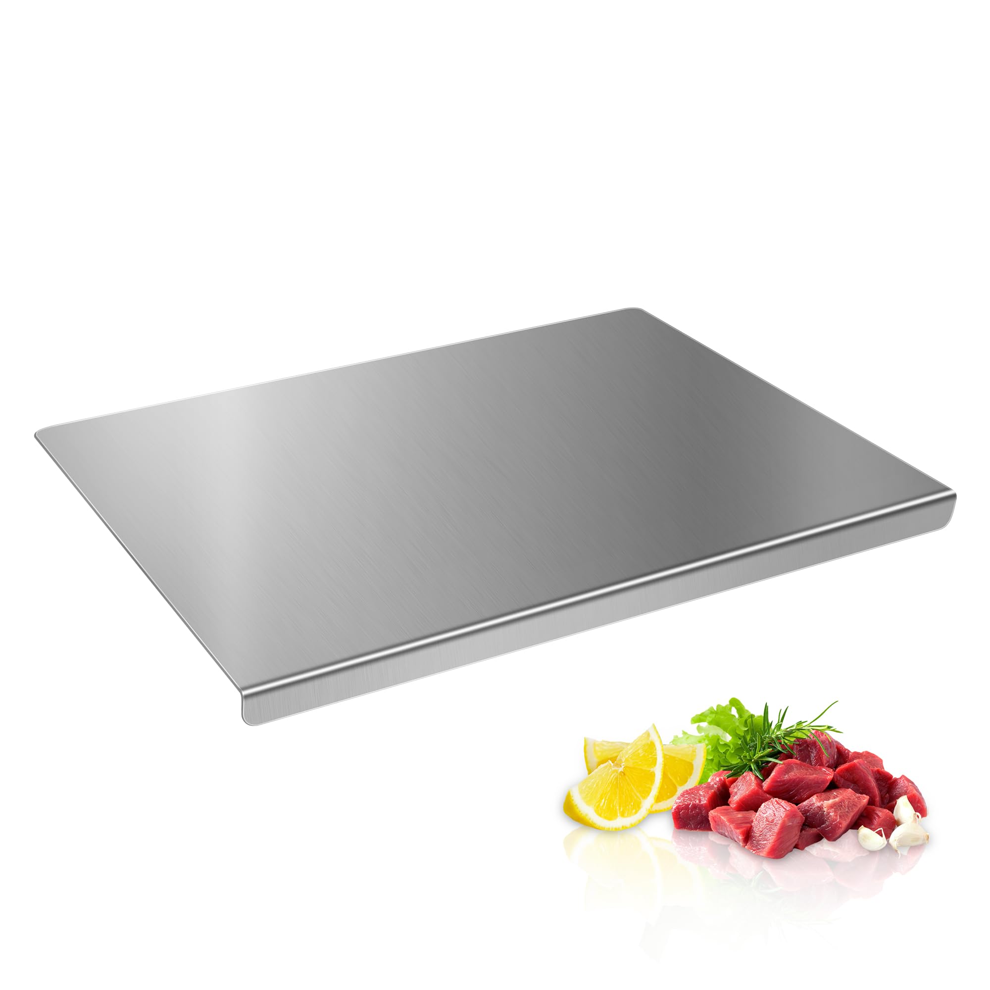 stainless steel cutting board with lip, 16 x 12 inch metal cutting board for kitchen, chopping board for meat, vegetables and fruit