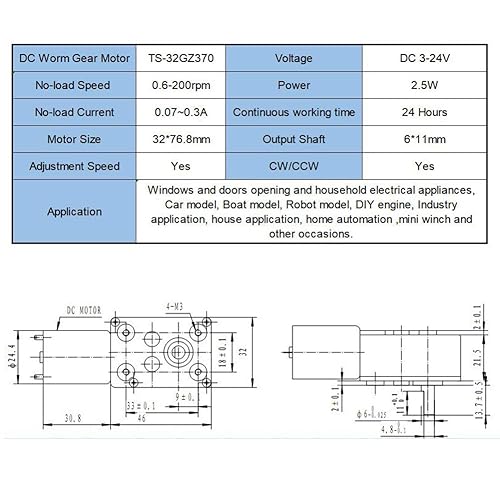 Miniatura 4 de Motor de engranaje helicoidal de 12V 110rpm DC 0.4lb.in Mini Turbina Worm Reductor Motor Autobloqueo Micro Gear Motor Reversible