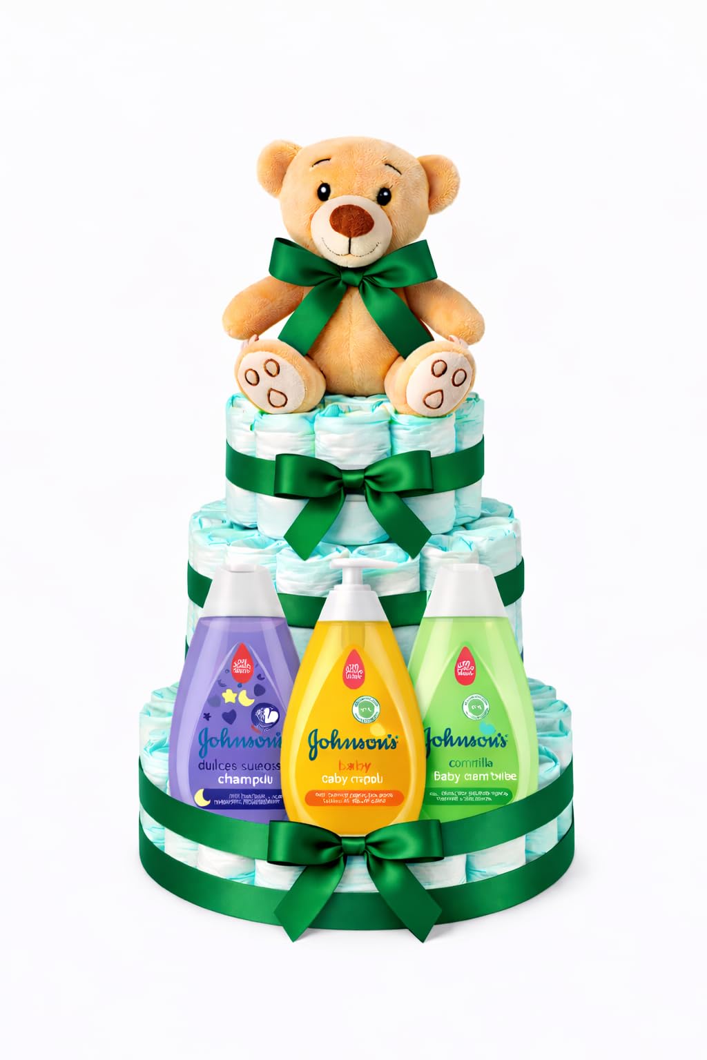 Tarta de pañales Nenuco verde (Talla 2 (3-6 kg)) by MomentosGourmet Añade tu dedicatoria personalizada. Regalo para bebé muy práctico. Cesta Canastilla recién nacido. Diaper Cake