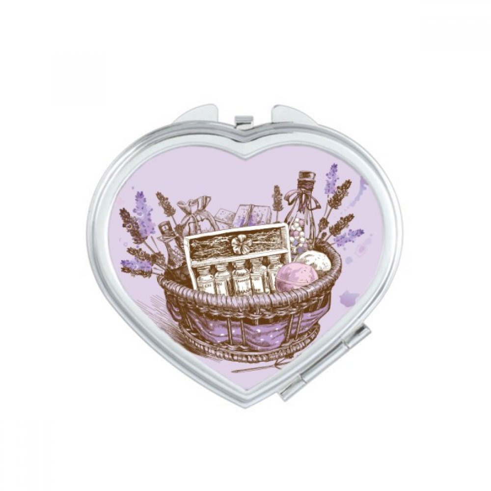 Peinture plantez des fleurs de lavande miroir compact maquillage cœur artistique