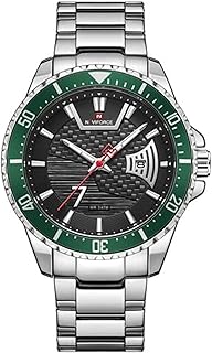 ساعة يد للرجال بحركة كوارتز وعرض أنالوج وسوار فضي من فولاذ مقاوم للصدأ من نافي فورس، موديل 9191 S-S-GN