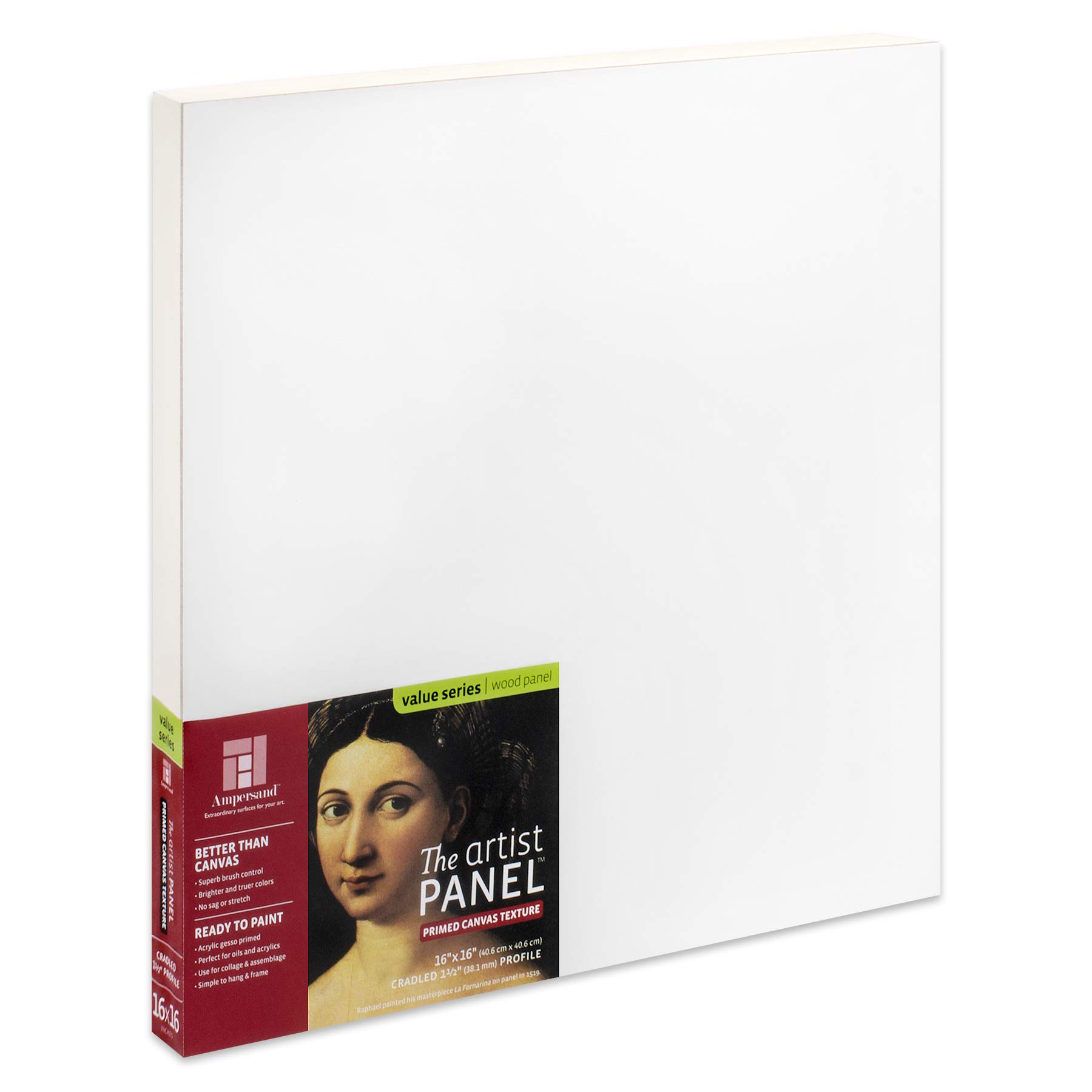 Ampersand Art Supply Wood Gesso Art Painting Panel: Canvas Texture, 1.5 Inch Cradle, 16" x 16"