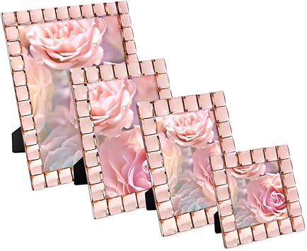 Isaac Jacobs Decorative Sparkling Jewel Picture Frame, Photo Display & Home Decor (4x4, Blush)