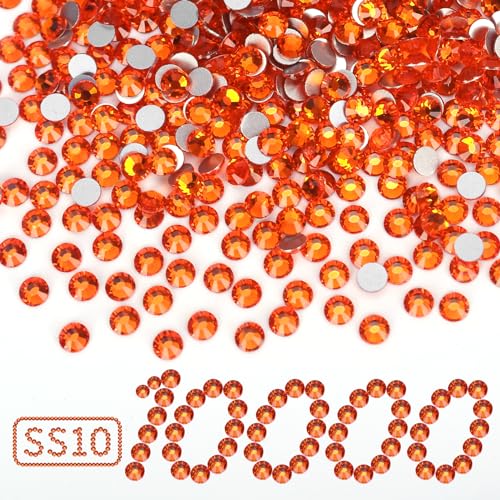 Image of 10000PCS Orange Rhinestones Bulk, Flat Back Crystal Glass Stone Round Gems,SS10, 2.7-2.9mm