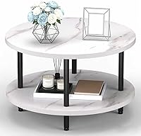 Vista 17 de Mesa auxiliar, mesas de centro circulares de 27.6 pulgadas para sala de estar, mesa de centro redonda de 2 niveles con almacenamiento, mesa central