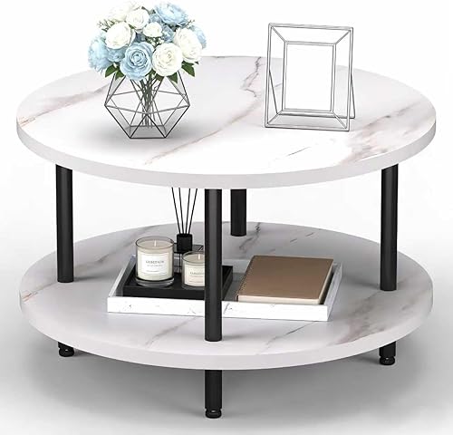 Miniatura 17 de Mesa auxiliar, mesas de centro circulares de 27.6 pulgadas para sala de estar, mesa de centro redonda de 2 niveles con almacenamiento, mesa central