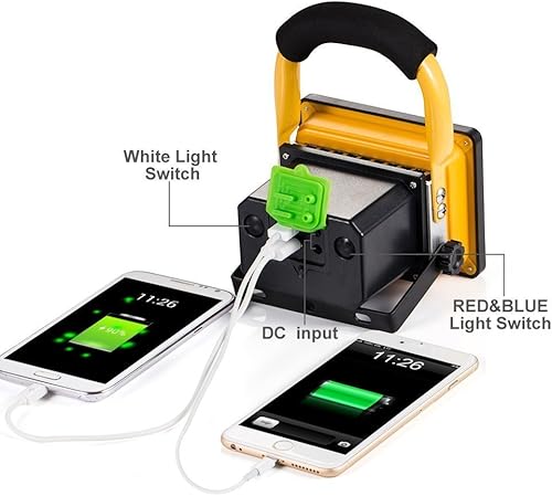 Vista 3 de LANFU Luz de trabajo LED de 15 W con soporte, luces de inundación portátiles recargables de 4000 lm, interruptor de brillo ajustable, IP65