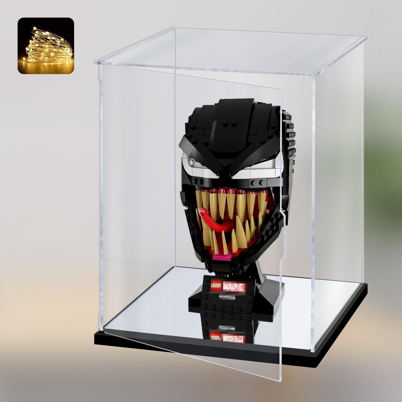 Vetrina in Acrilico Trasparente con led e Specchio, Vetrina Plexiglass,teca in acrilico Cubo Trasparente per Action Figure, Collezionismo, lego e Modellismo(20*20*25cm)