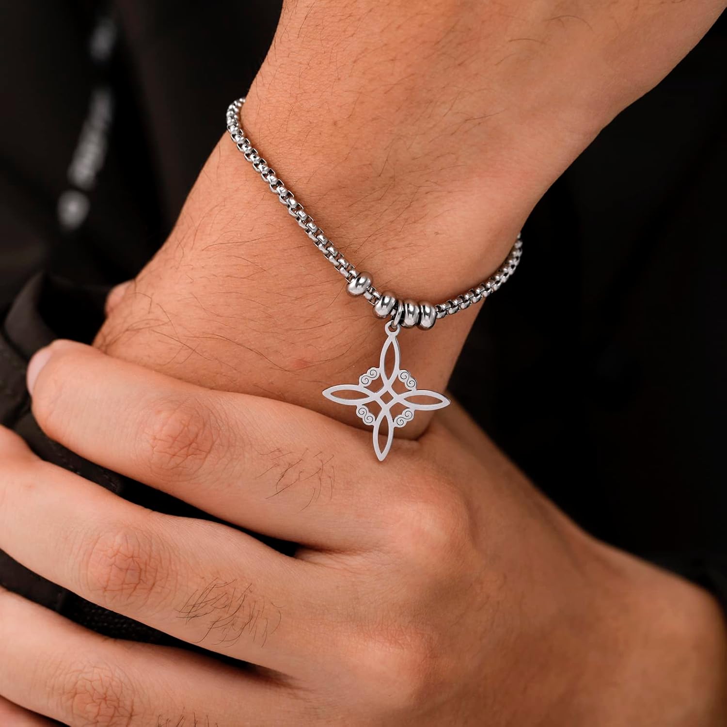 Witches Bracelet Celtic Knot Pagan Wiccan Symbol Magic Knot Witchcraft Jewelry Bracelet Stainless Steel Adjustable Charm Chain Bracelet Jewelry for Women Men (Silver) - Image 5