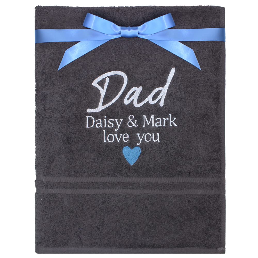 Teddyt's Charcoal Grey Personalised Dad & Gift Message Super Soft Cotton Bath Towel (Charcoal Grey)