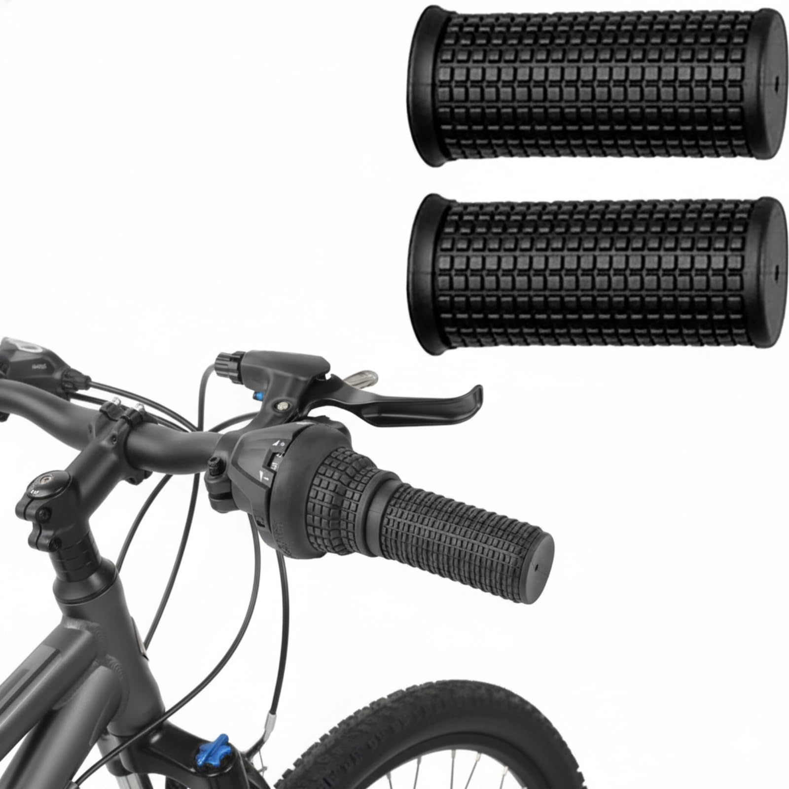 1 Pair Black Anti Slip Bike Bicycle Short Handlebar Grips for Twising Shifter, Shockproof Anti Slip MTB Parts, Soft TPR Rubber Handlebars