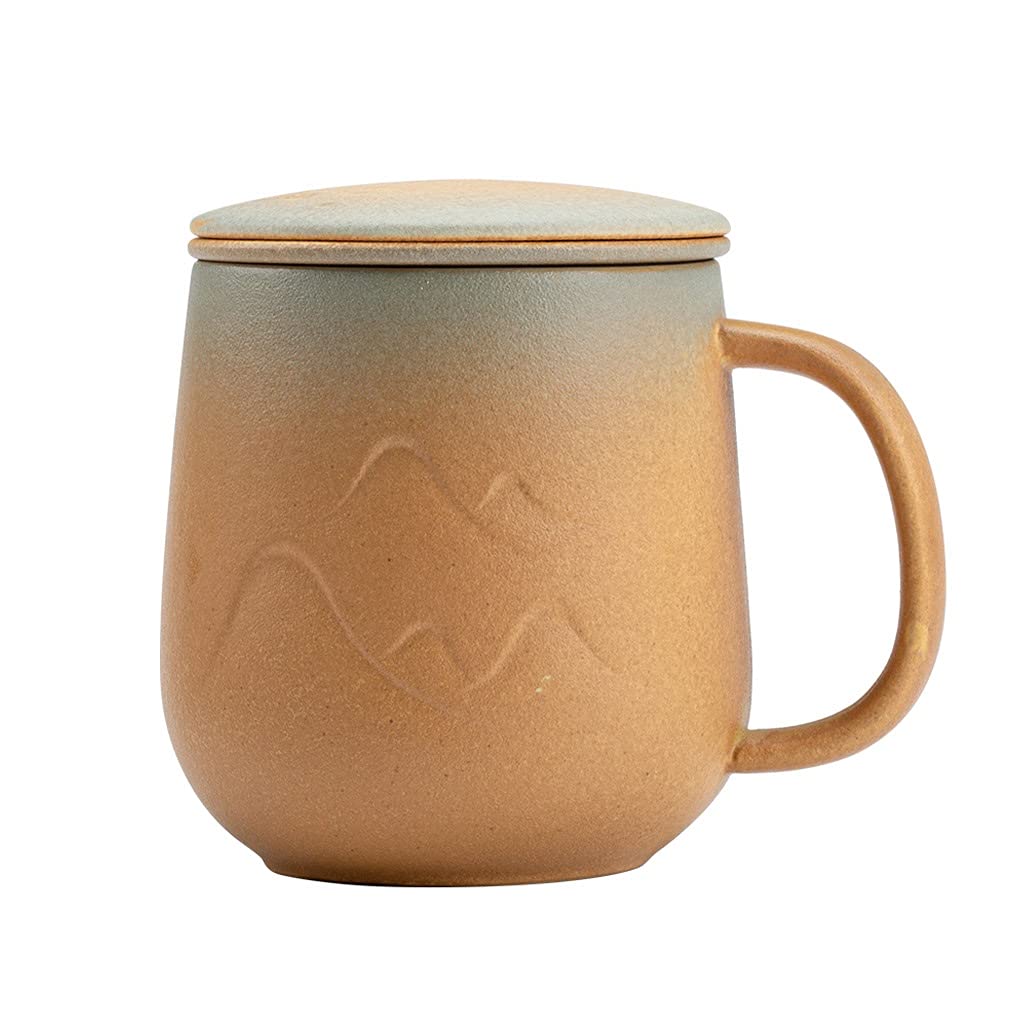 Tasse à thé en céramique avec Couvercle et Filtre, Teeware avec Filtre, Tasse De Thé en Feuille De Thé, 15 OZ / 450 ML pour Thé/Café/Lait/Femme/Bureau/À La Maison/Cadeau, Noir