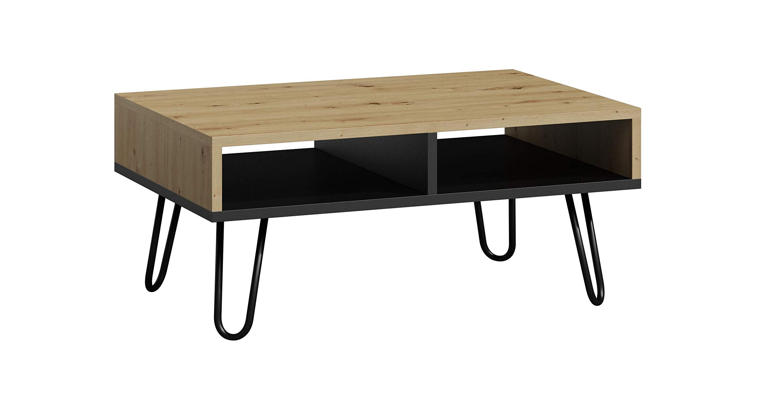 MATKAM Dora Couchtisch, H/B/T 55 x 100 x 50 cm, in Retro Optik, mit Metallbeinen, Zwei offene Ablagefächer, in verschiedenen Ausführungen erhältlich (Artisan Eiche)