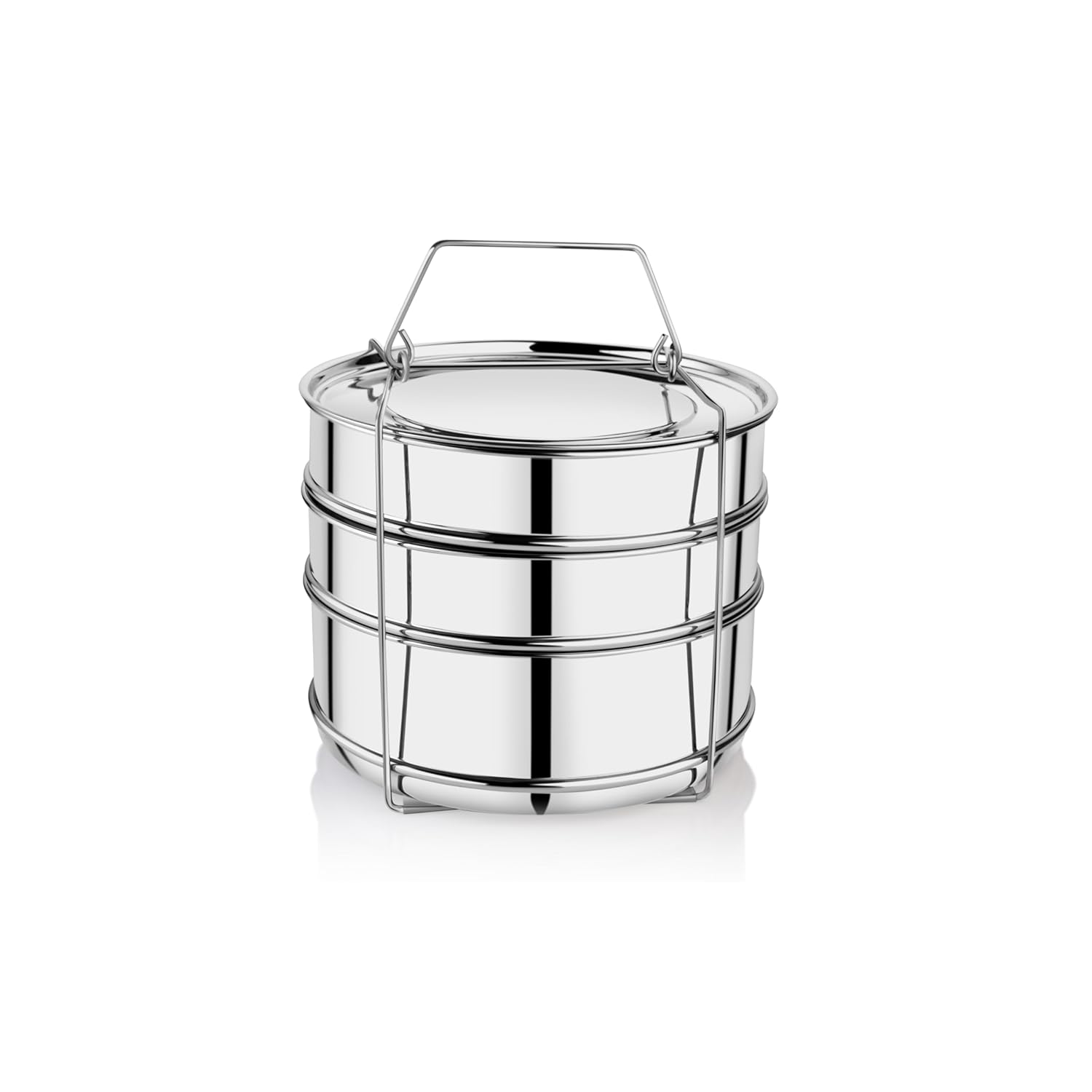 Embassy Stainless Steel Cooker Separator | Suitable for 10 litres Pigeon Outer Lid Pressure Cookers | 3 Containers with Lifter | Dimension – 15x15x21 cm