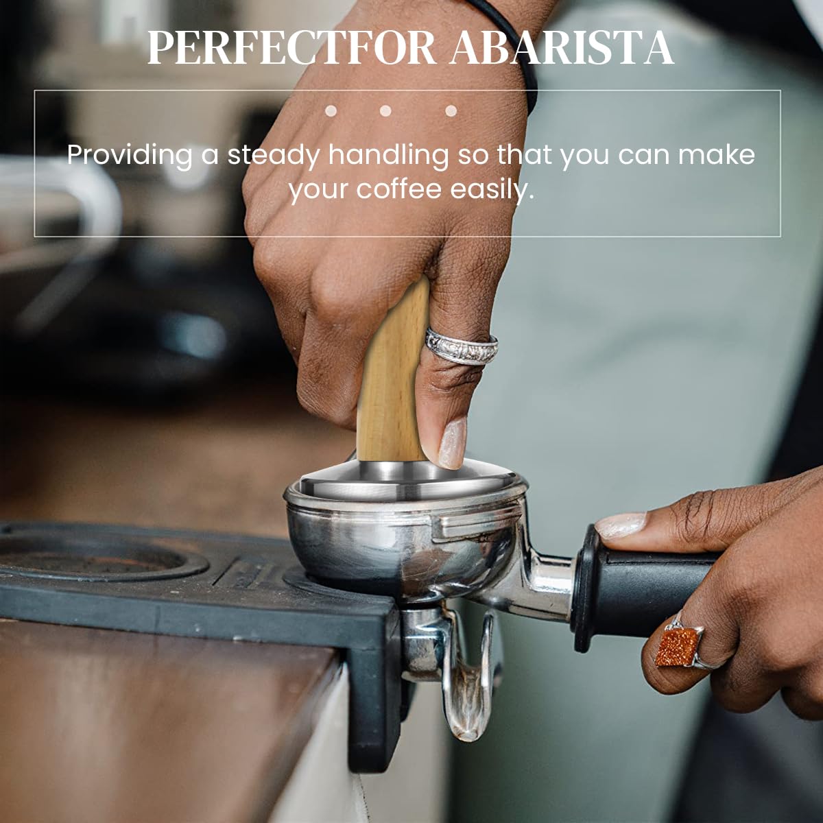Supvox® 51mm Espresso Tamper Heavy Duty Metal Base Barista Coffee Tamper Elegant Solid Wooden Handle Espresso Tamper Espresso Tamper Coffee Press Tool 3